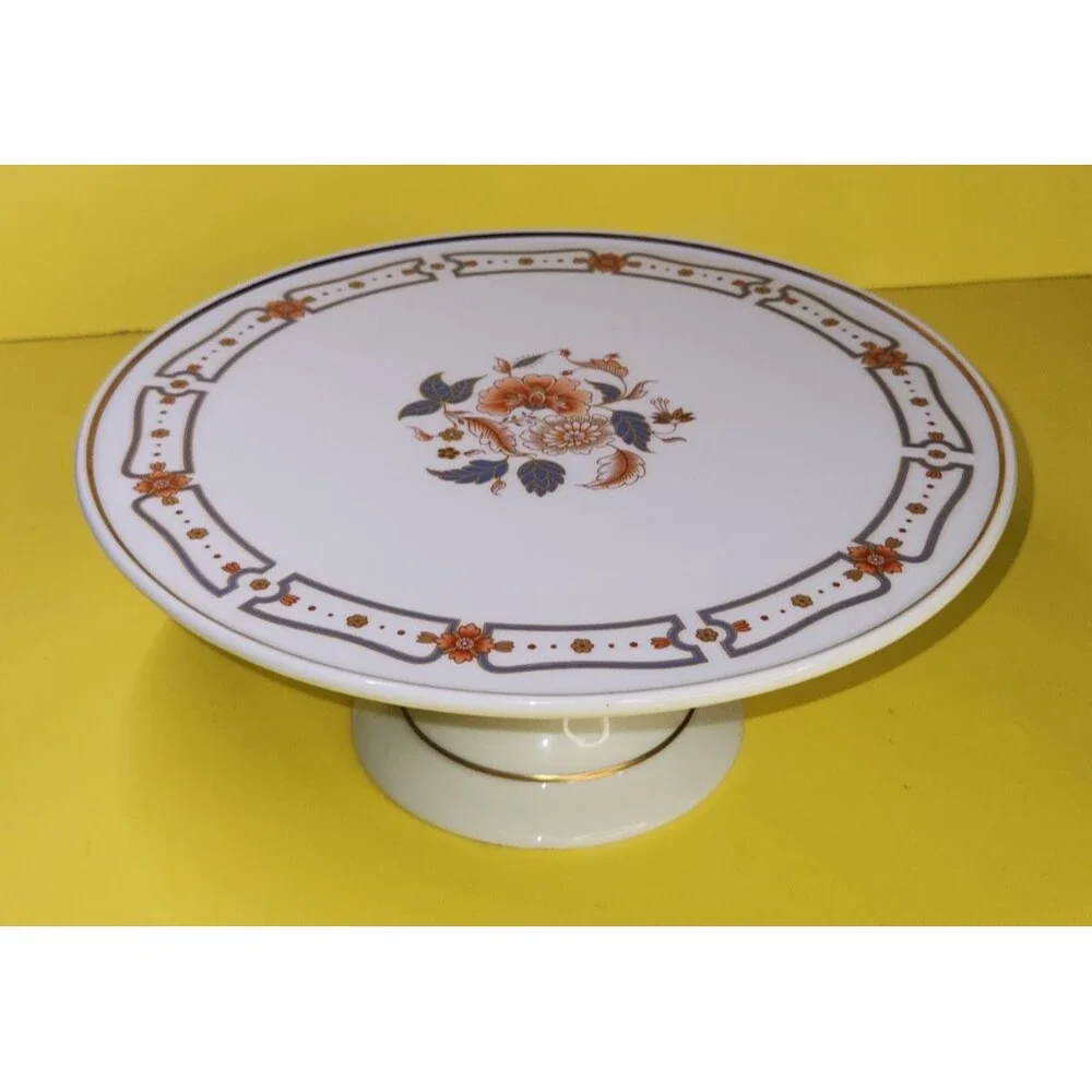 Richard Ginori Italy Porcelain Pedestal Cake Stand Taormina Tazza Gold Floral
